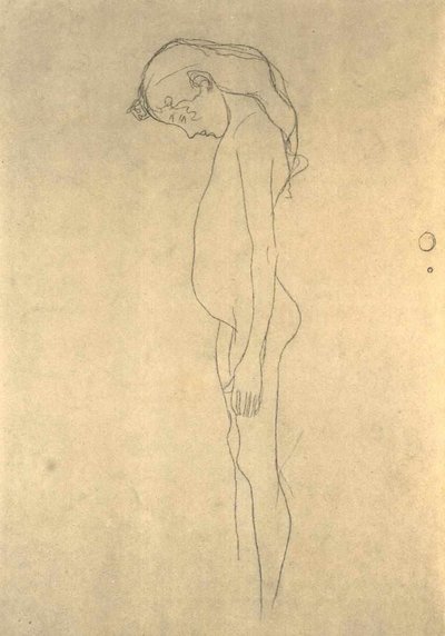 Nude Girl with Head Bowed Facing Left by Gustav Klimt